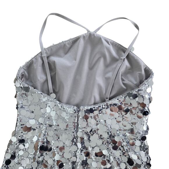 Dress The Population Silver & Gray Suri Sequin Halter Mini Dress Sz Large 10/12 - Picture 6 of 11